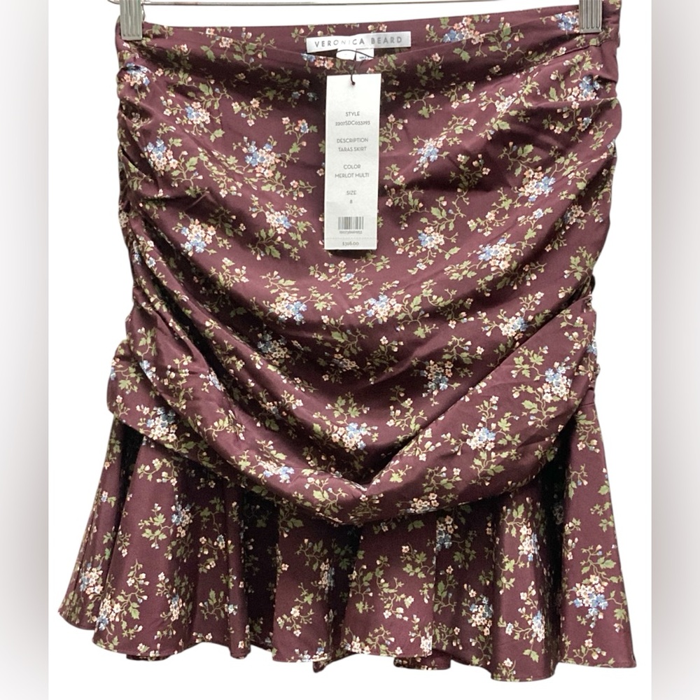 Veronica Beard Silk Taras Merlot Multi Floral Mini Skirt  8 NWT